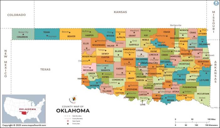 Oklahoma map county state counties large