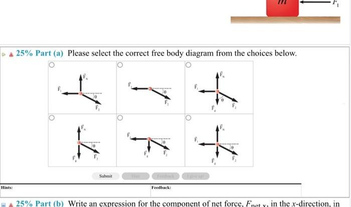 Block rests frictionless forces shown applied transcribed