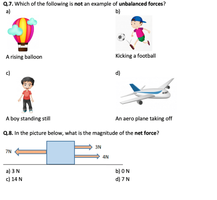 Balanced and unbalanced forces worksheet with answer key